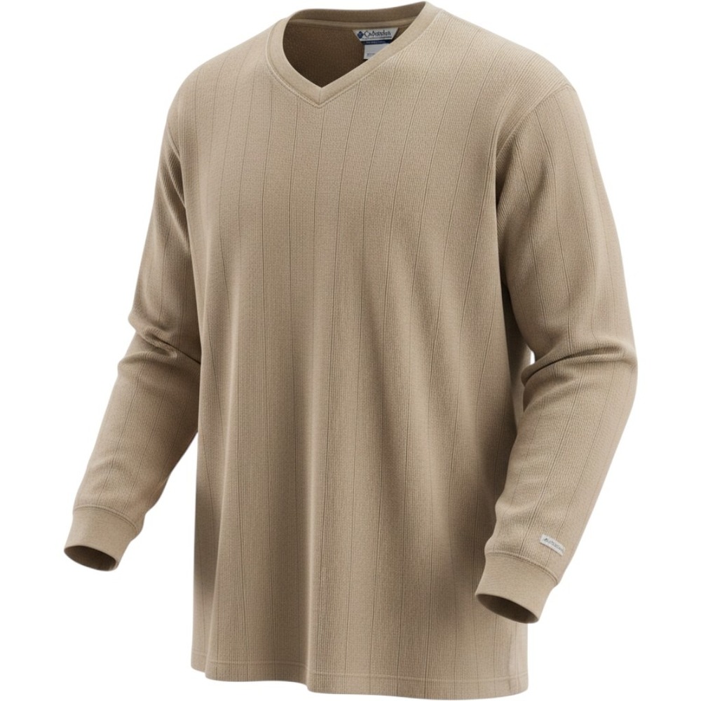 Columbia Pullover Sweater Mens XXL Tan Ribbed V-Neck Long Sleeve Earth Tones
